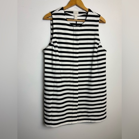 Chico’s Mini Dress Women 1/M  Striped Sleeveless High Quality Black-White luxe - Picture 1 of 13